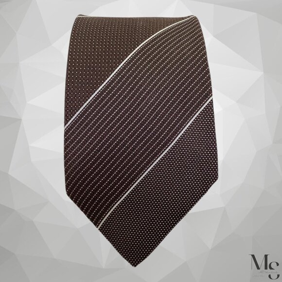 ERMENEGILDO ZEGNA XL Brown Striped Luxury Silk Tie Italy W: 3.25" EX COND - Picture 3 of 6